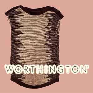 Worthington women’s cream and brown retro style cap sleeve sweater vest. Size M